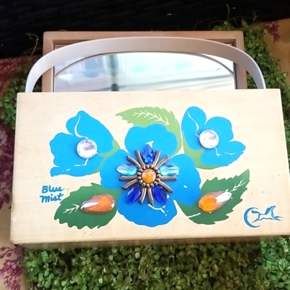 Enid Collins Handbags - VTG 60s ENID COLLINS TEXAS Blue Mist WOOD Box Bag Purse Flower Eclectic Hand Bag
